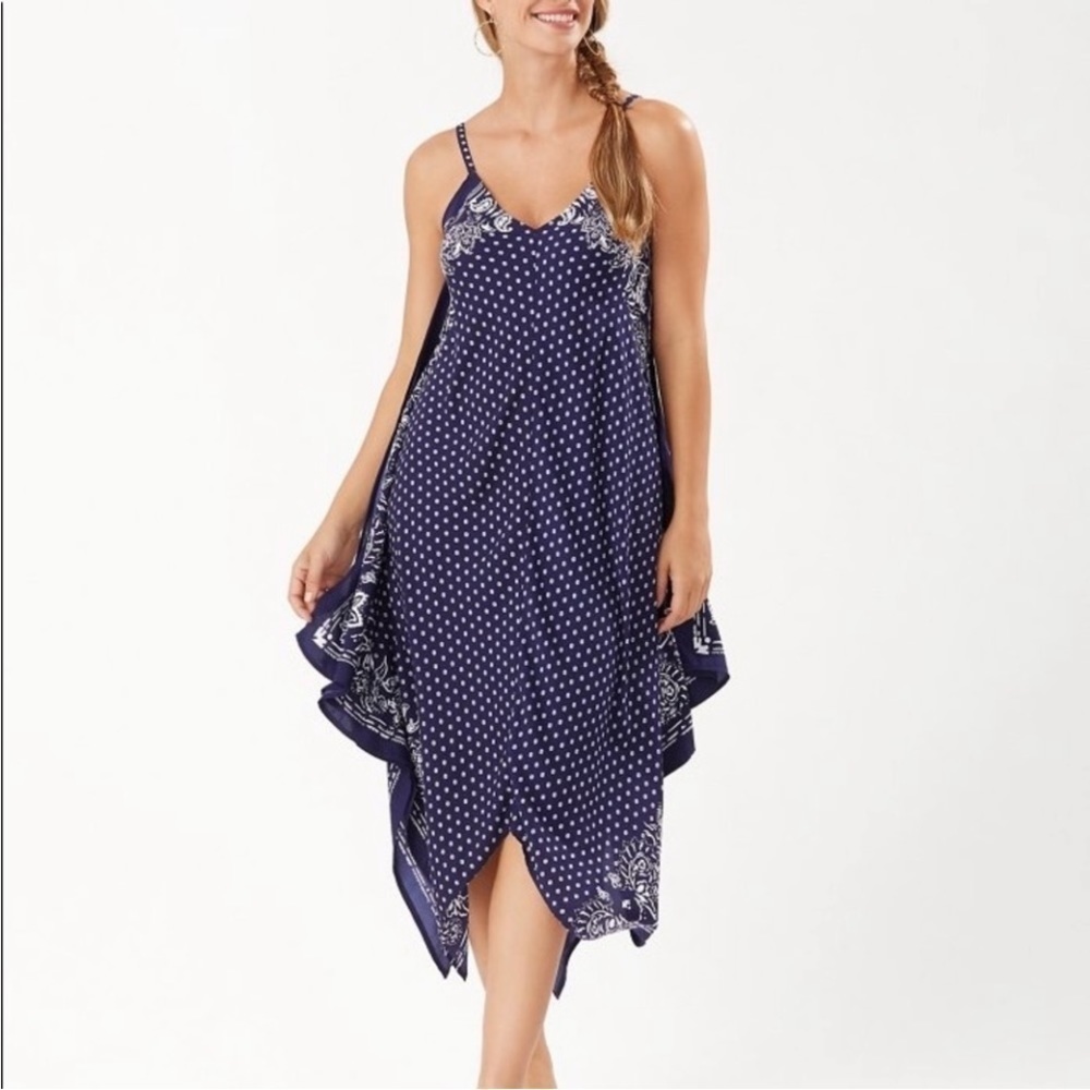 Tommy Bahama Island Scarves Scarf Dress Navy Blue White Print Size S/M